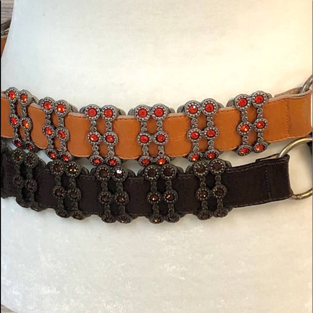 LeatherRock Orange Crystal Studded Belt 32” Small